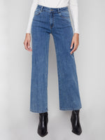 Charlie B Wide Leg Embossed Heart Denim Blue Jeans