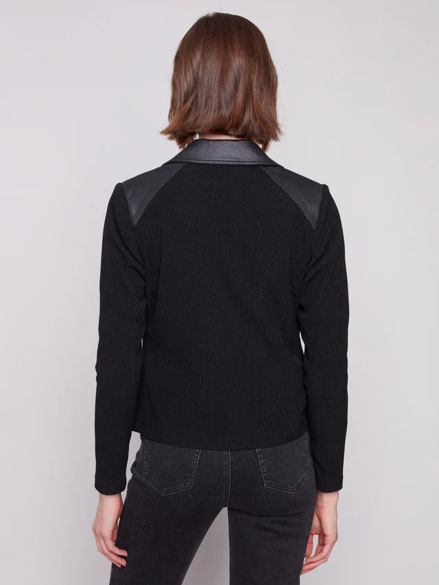 Charlie B Black Faux Suede Jacket With Ribbed Sleeves