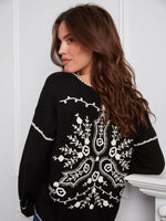 Charlie B Ribbed V Neck Slouch Sweater Black