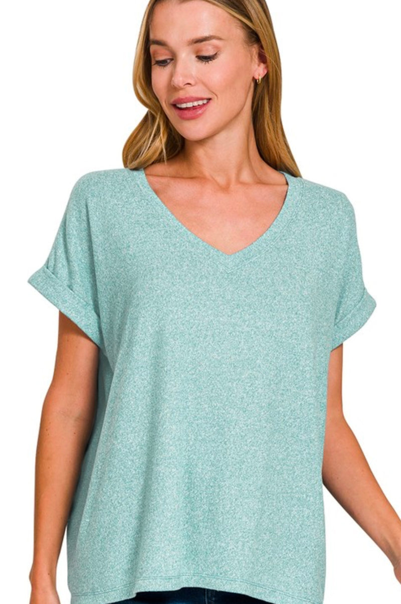 Super Soft Heathered V Neck Tee Dusty Teal