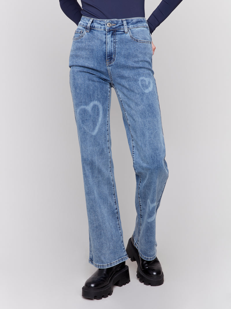 Charlie B Straight Leg Jeans With Hearts