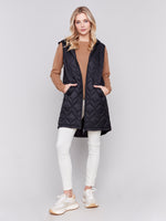 Charlie B Long Quilted Hooded Vest Black