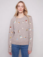Charlie B Light Brown Sweater With Flower Embroidery