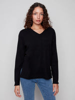 Charlie B Light Weight V Neck Sweater Black