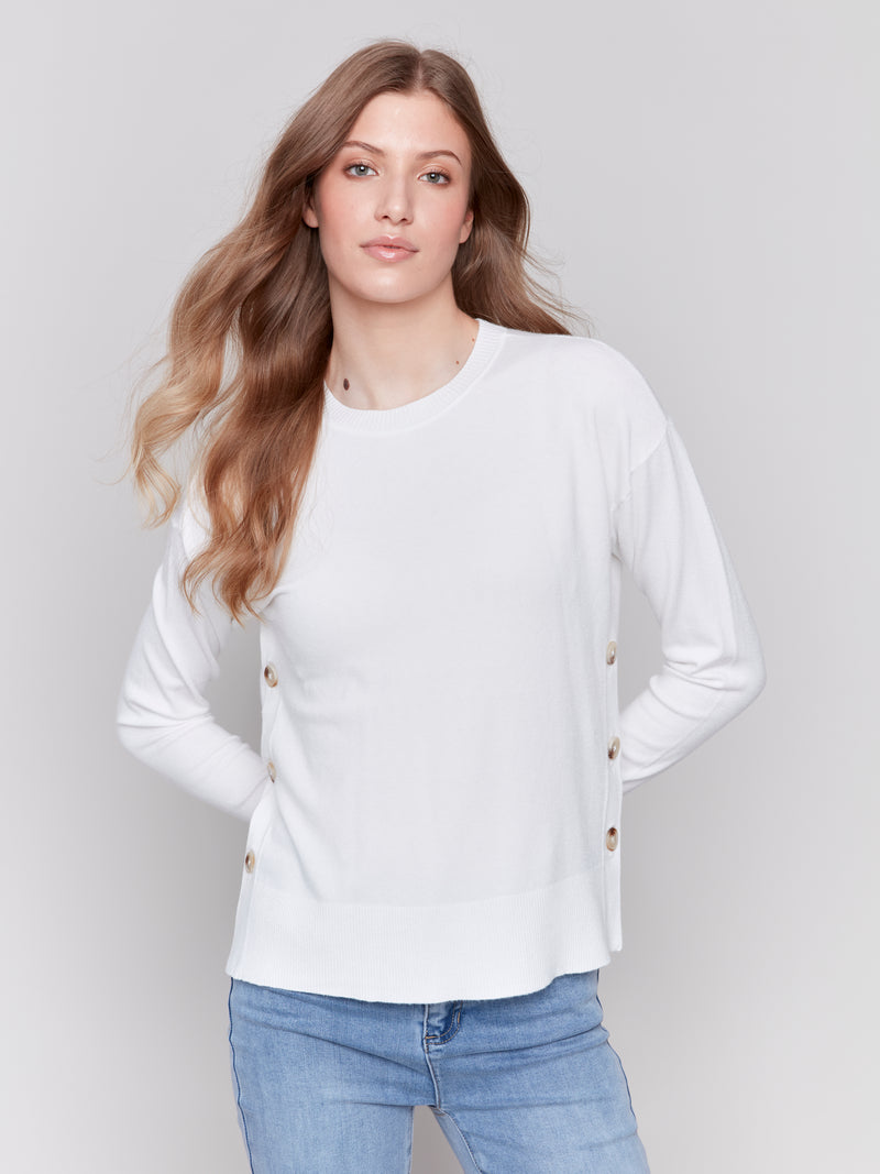 Charlie B Cream Sweater With Side Buttons