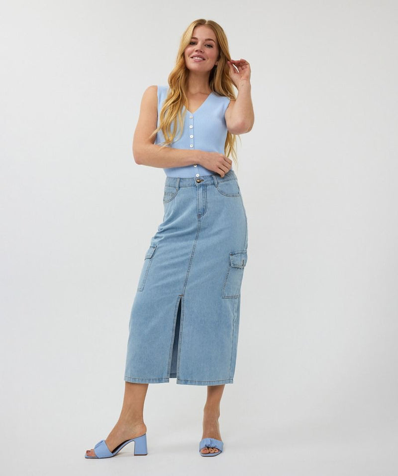 Esqualo Soft Denim Cargo Skirt