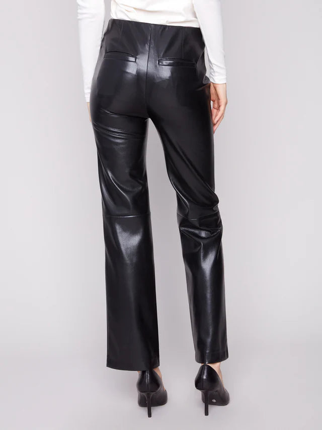 Charlie B Pull On Faux Leather Black Pants