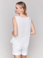 Charlie B Linen Tank Top With Side Bows White