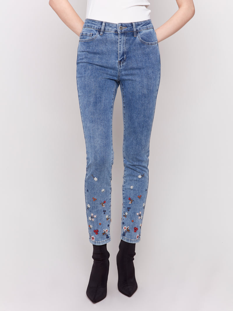 Charlie B Slim Jean With Embroided Pearl Detail