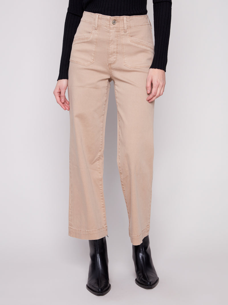 Charlie B Front Pocket Crop Wide Leg Sesame