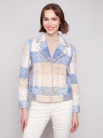 Charlie B Blue/Taupe Plaid Short Jacket