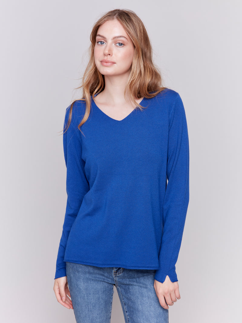 Charlie B Sapphire V Neck Light Weight Sweater