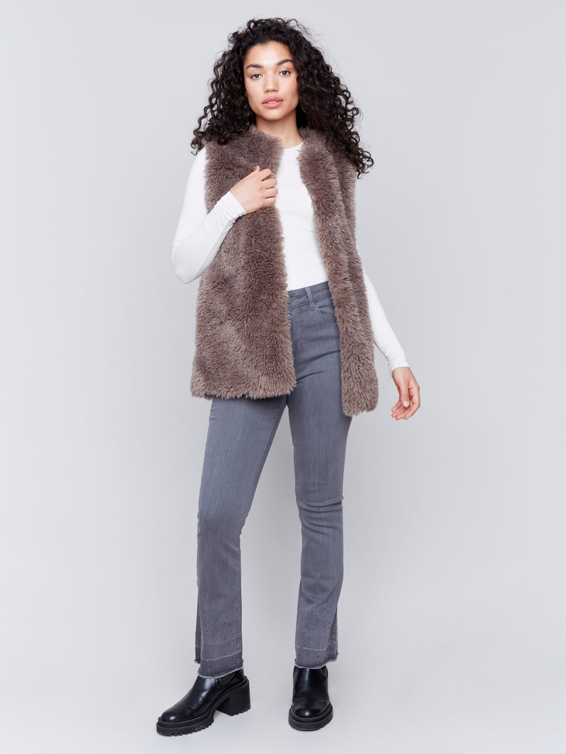 Charlie B Faux Fur Vest Taupe