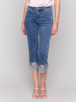 Charlie B Embroidered Roll Up Cuff Pant