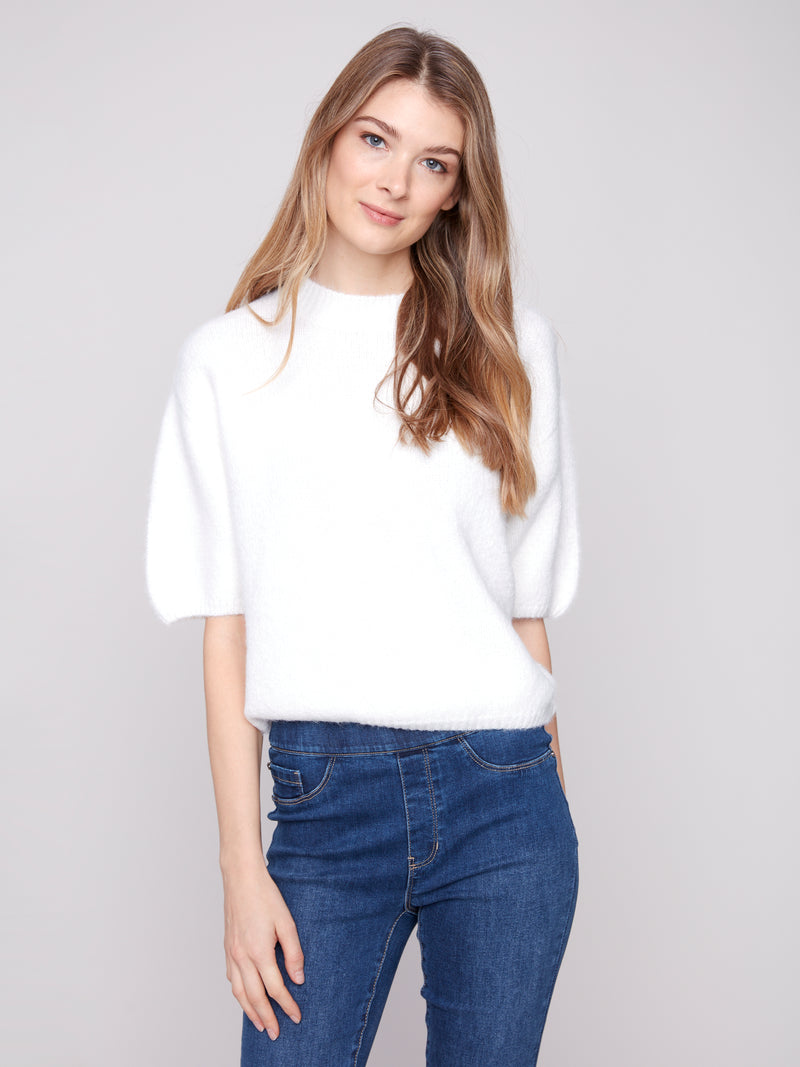 Charlie B Short Sleeve Sweater White