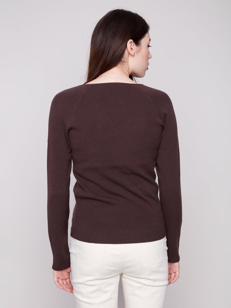 Charlie B Ribbed Knit Sweater With Heart Rivets
