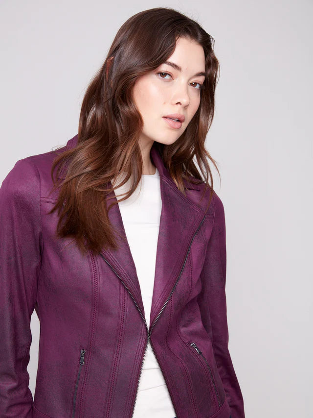 Charlie B Faux Suede Jacket Berry