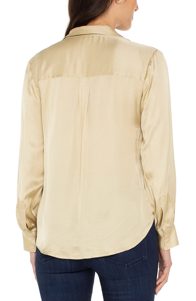 Liverpool Satin Pale Gold Button Up Blouse