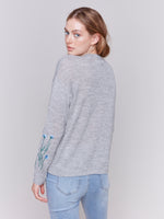 Charlie B Knit Crewneck Sweater With Flowers