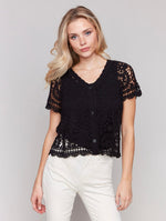 Charlie B Crochet Black Top