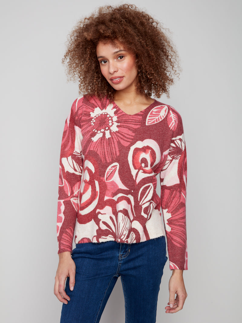 Charlie B V Neck Sweater Vibrant Print