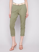 Charlie B Celadon Slim Leg Pant With Belt