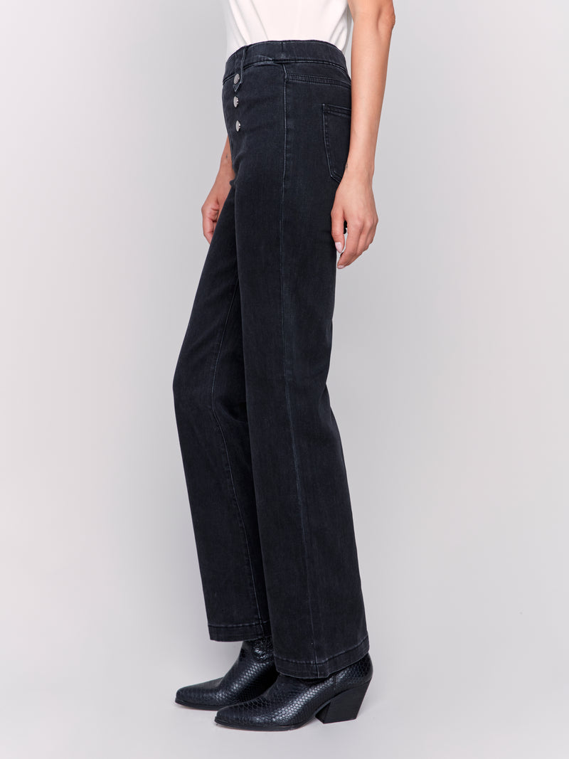 Charlie B Pull On Wide Leg Jeans With Button Details Charcoal