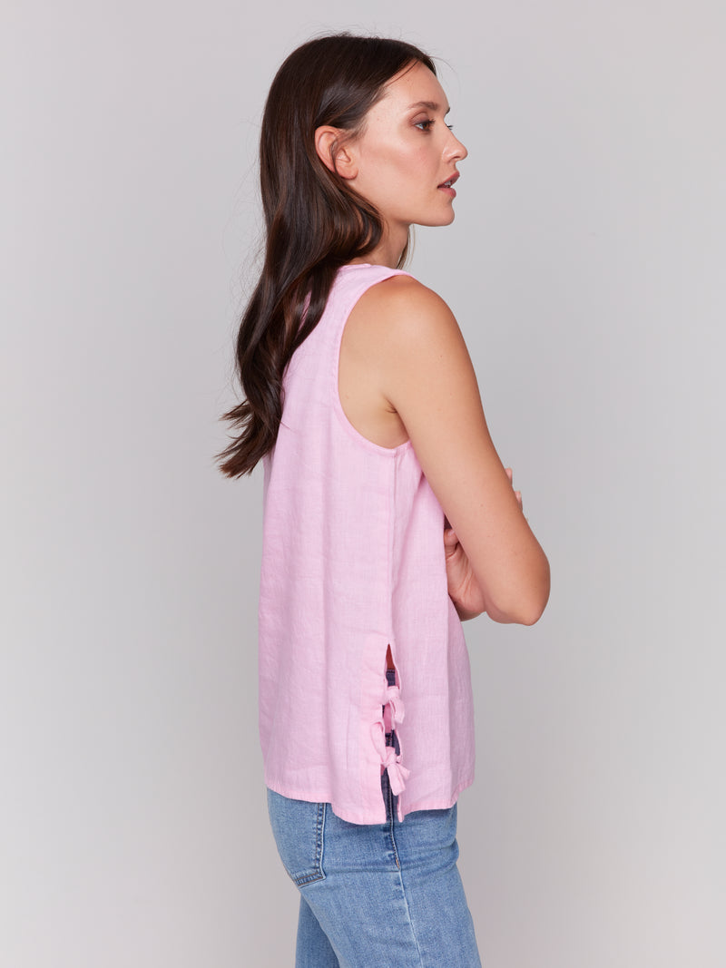Charlie B Linen Tank Top With Side Bows