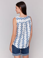 Charlie B White/Blue Geo Print Tank Top