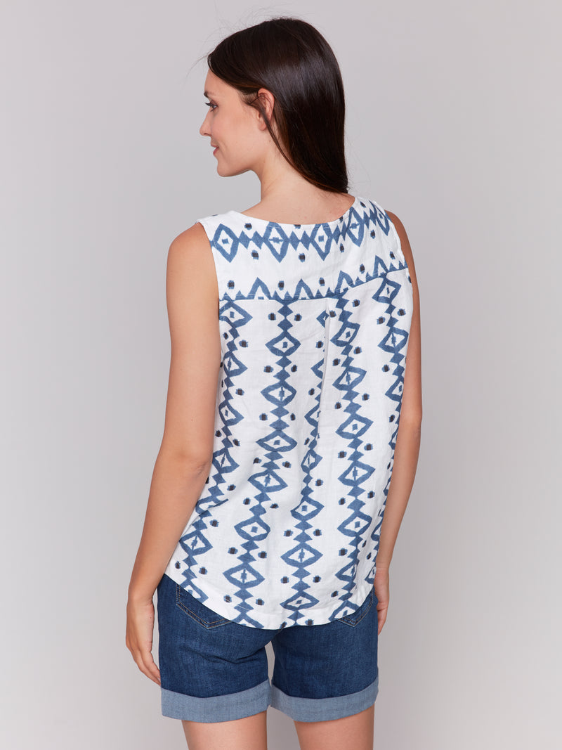 Charlie B White/Blue Geo Print Tank Top