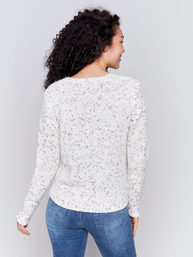 Charlie B Knit V Neck Cream Multi Sweater