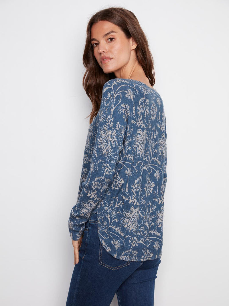 Charlie B Printed Long Sleeve Sweater Calicot Blue