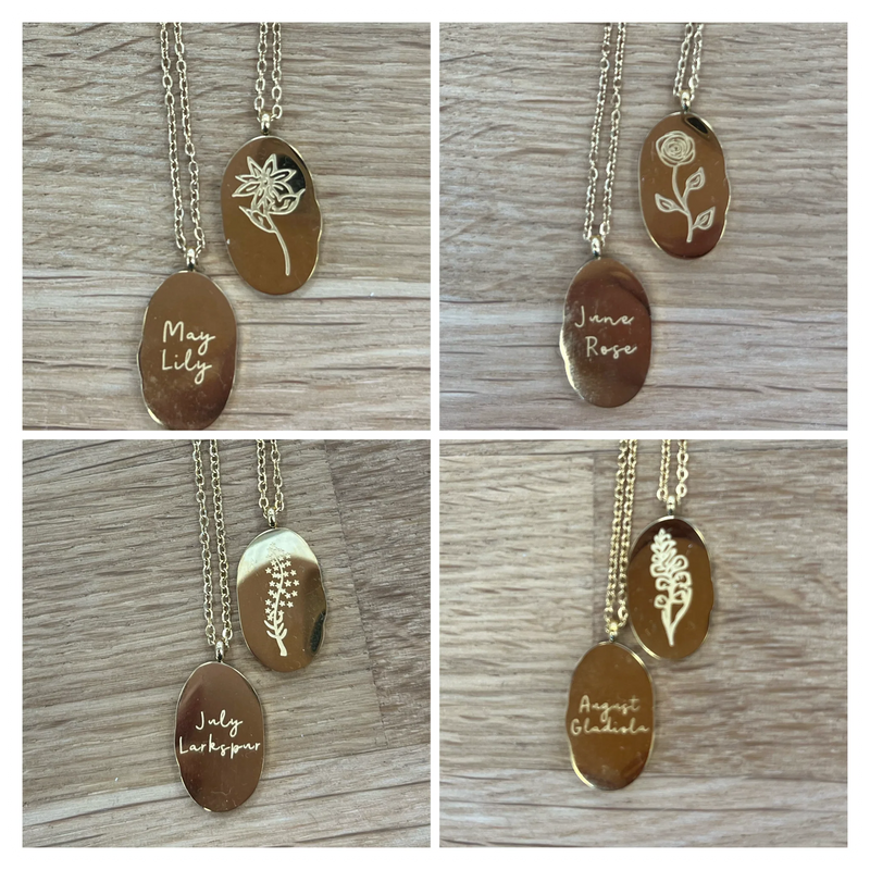 Engraved Flower Necklace With Month