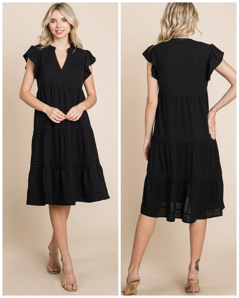 Black V Neck Mid Dress