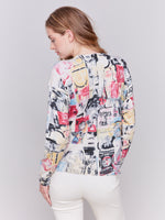 Charlie B Light Weight Printed Sweater With Side Buttons