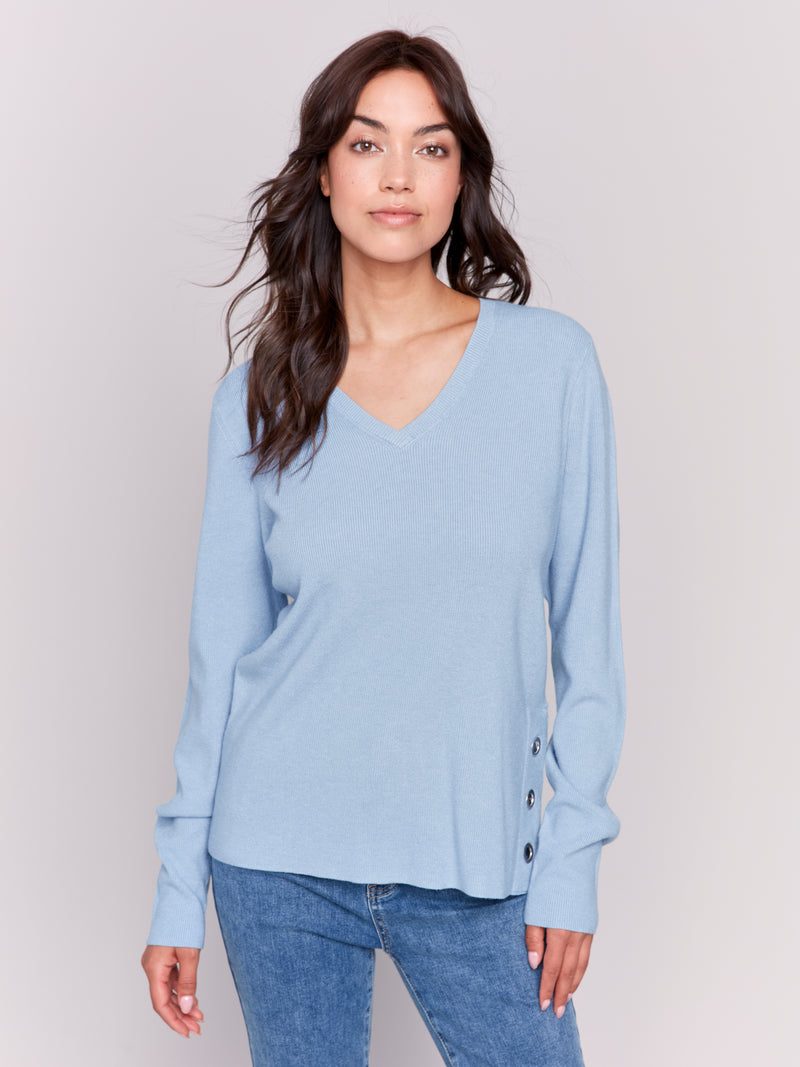 Charlie B Blue Sweater With Side Grommits