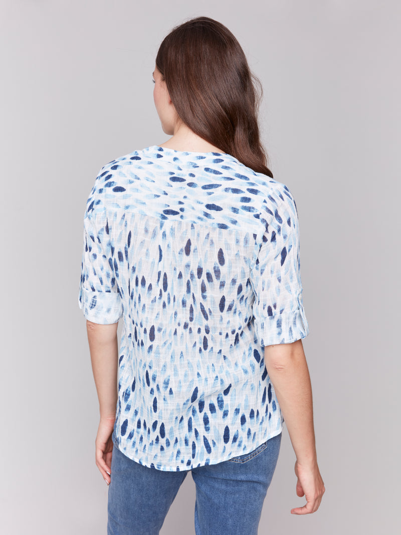 Charlie B Linen Blouse Blue Design