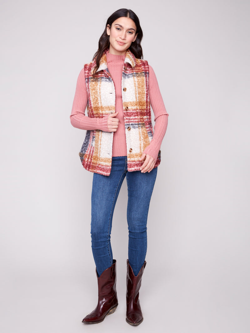 Charlie B Plaid Cardigan Cabernet