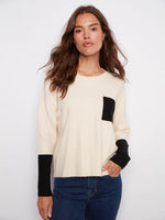 Charlie B White With Black Pocket/Sleeves Sweater