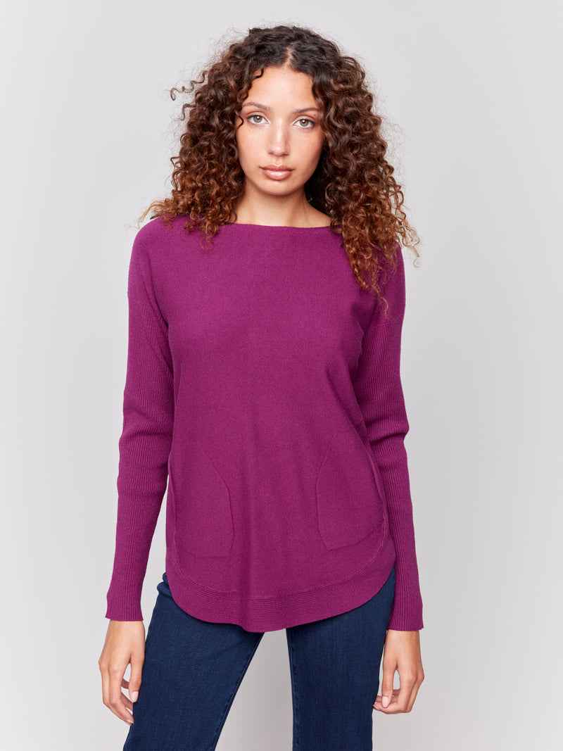 Charlie B Mulberry Soft Sweater With Back Grommit Detail