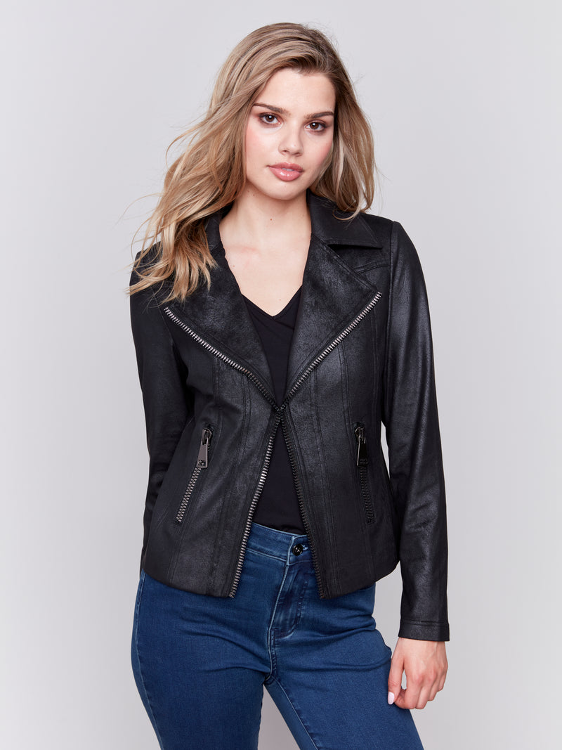 Charlie B Faux Suede Zippper Jacket