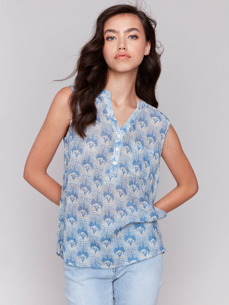 Charlie B Off White And Blue Tank Top Tapestry Print