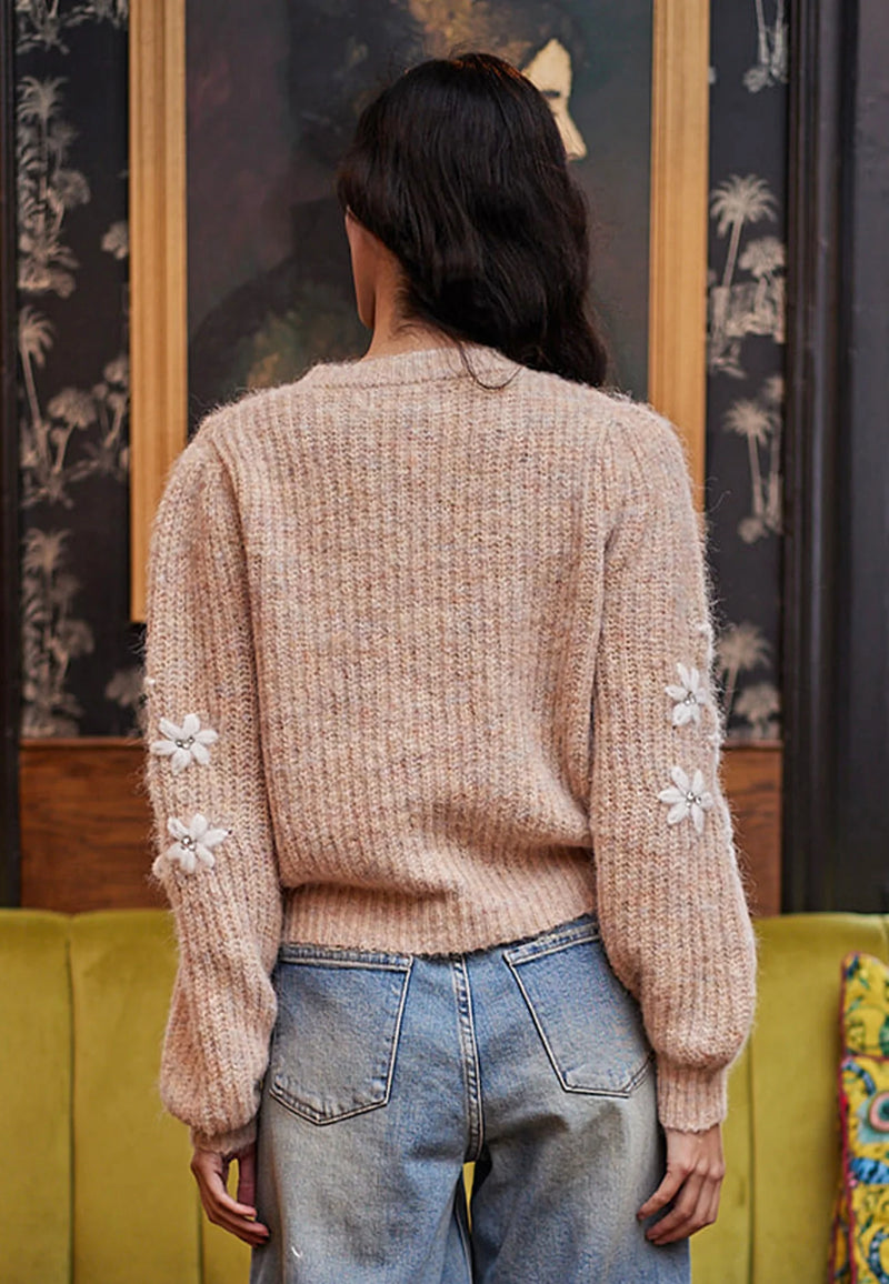 Angel Eye Light Pink Knit Sweater With White Flower Detail