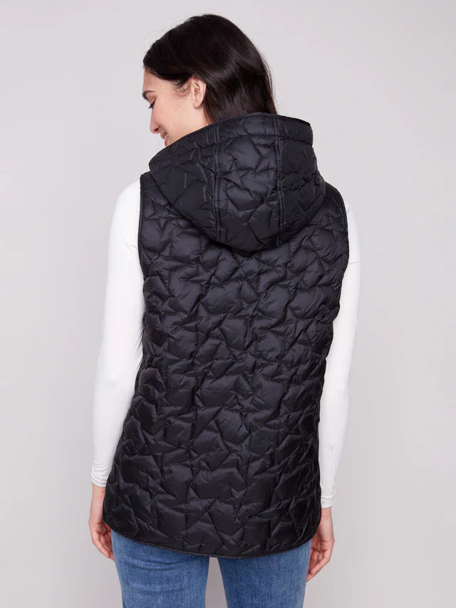 Charlie B Short Star Quilted Vest Black