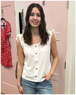 Motion White Eyelet Faux Button Tank Top