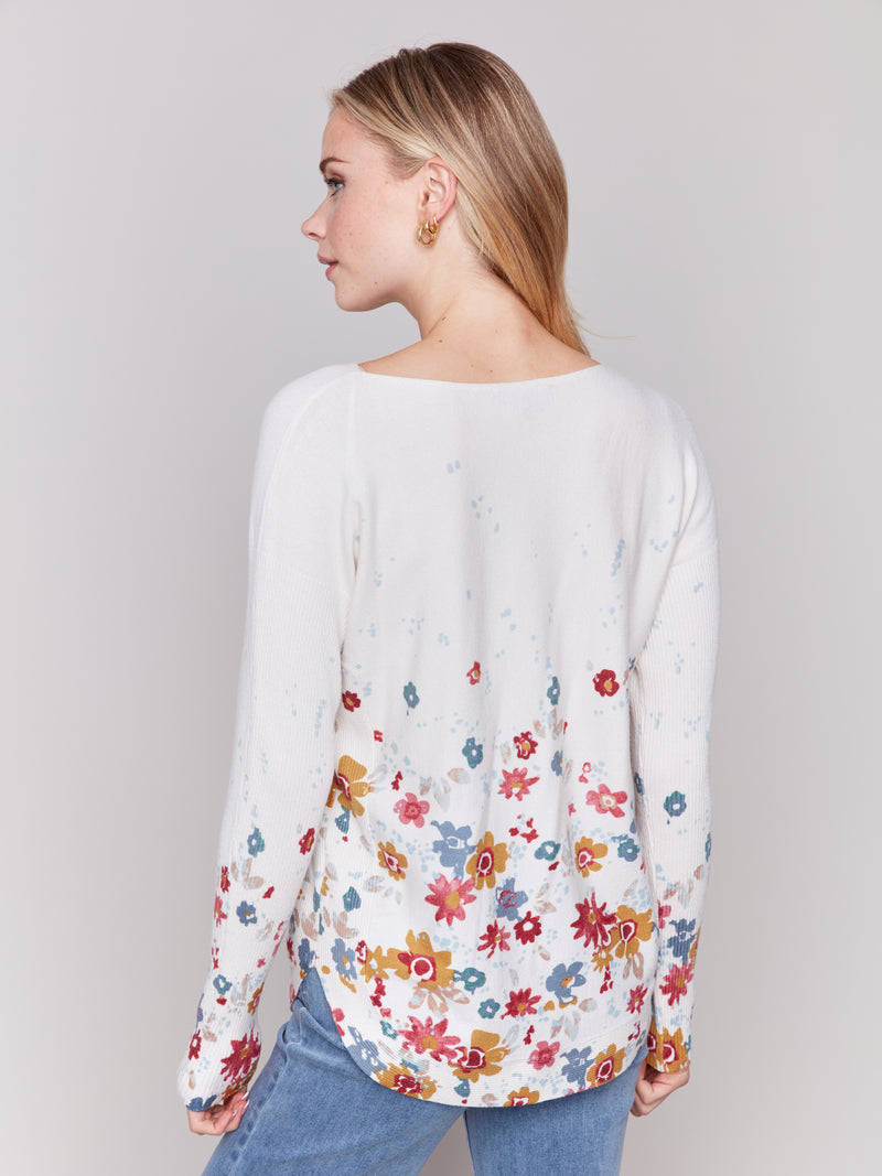 Charlie B Floral Print Soft Light Sweater