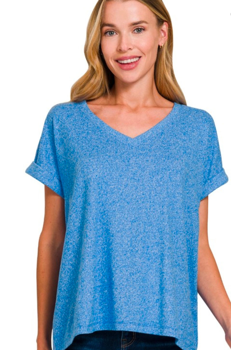 Super Soft Heathered V Neck Tee Ocean Blue