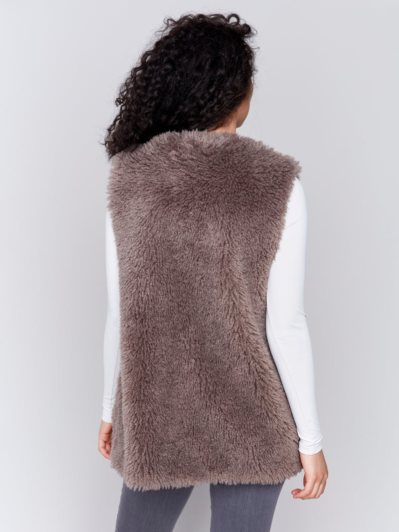 Charlie B Faux Fur Vest Taupe