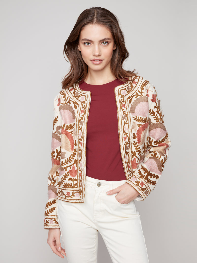 Charlie B Botton Weave Embroidered Jacket