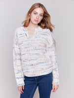 Charlie B Knit V Neck Ecru Sweater